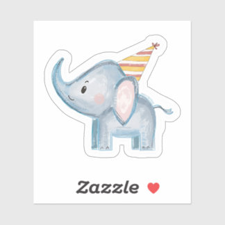 Cute Baby Elephant with Party Hat Birthday Sticker