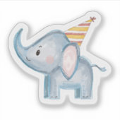 Cute Baby Elephant with Party Hat Birthday Sticker (Vorderseite)