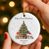 Cute baby first Christmas tree presents teddy bear Keramik Ornament