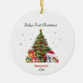 Cute baby first Christmas tree presents teddy bear Keramik Ornament (Vorne)