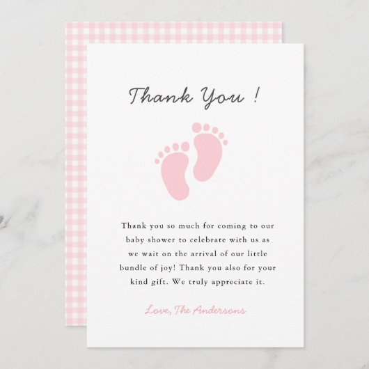 Cute Baby footprint Baby girl shower Dankeskarte (Vorne/Hinten)