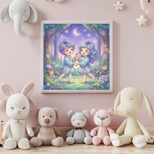 Cute Baby Gemini Zodiac Wall Art Poster