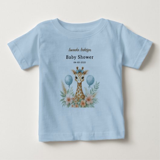 Cute Baby Giraffe Boy Baby Shower | Blue Safari Baby T-shirt (Vorderseite)