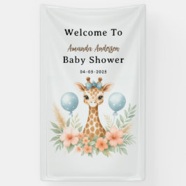 Cute Baby Giraffe Boy Baby Shower | Blue Safari Banner