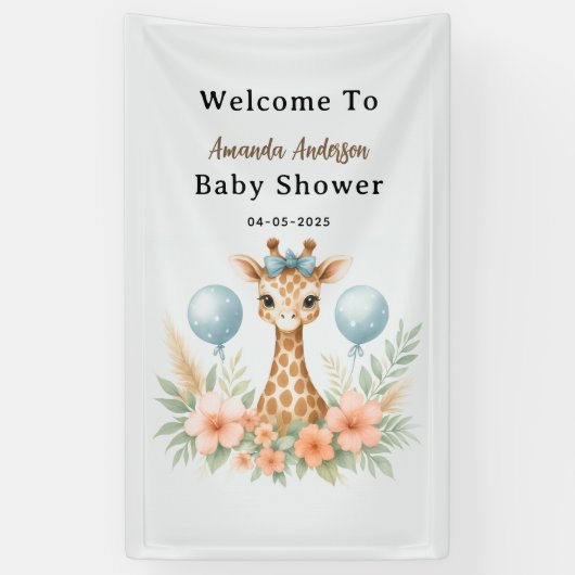 Cute Baby Giraffe Boy Baby Shower | Blue Safari Banner (Vertikal)