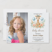 Cute Baby Giraffe Boy Baby Shower | Blue Safari Einladung (Vorderseite)