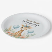 Cute Baby Giraffe Boy Baby Shower | Blue Safari Pappteller (Schrägansicht)