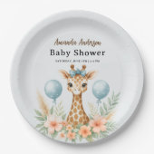 Cute Baby Giraffe Boy Baby Shower | Blue Safari Pappteller (Vorderseite)