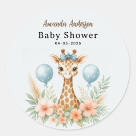 Cute Baby Giraffe Boy Baby Shower | Blue Safari Runder Aufkleber