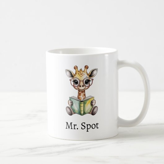 Cute Baby Giraffe Reading a Book Custom Kaffeetasse (Rechts)