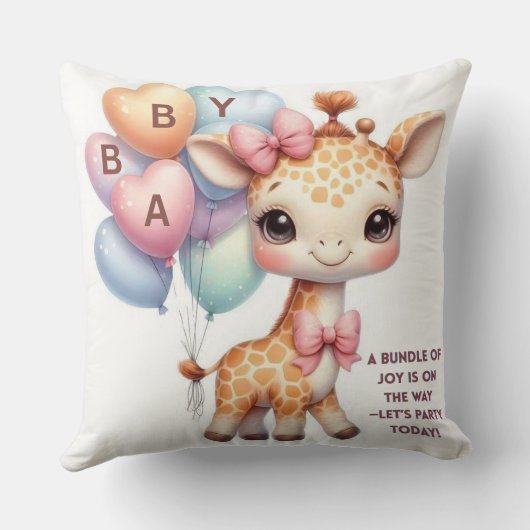 Cute Baby Giraffe with Balloons Baby Shower Kissen (Rückseite)