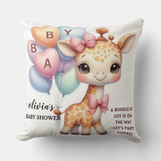 Cute Baby Giraffe with Balloons Baby Shower Kissen (Vorderseite)