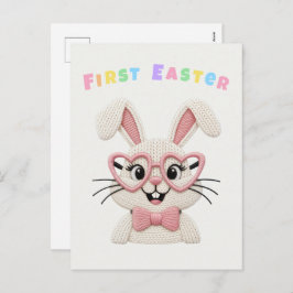Cute Baby Girl Boy First Easter Bunny Feiertagspostkarte