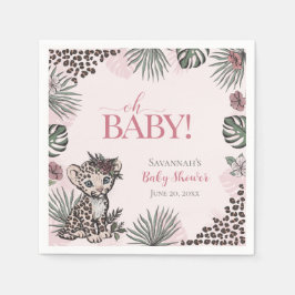 Cute Baby Girl Leopard Cub Pink Baby Shower Serviette