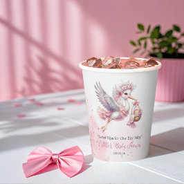 Cute Baby Girl Stork & Pink Cloud Baby Shower Pappbecher
