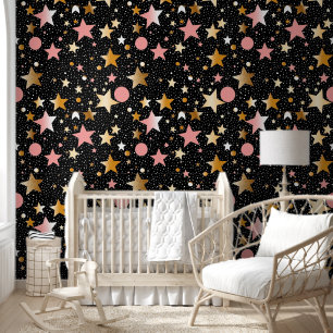 Cute baby girls stars pattern nursery tapete