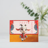 Cute Baby Goat Chinese New Year 2027 with texts P Postkarte (Stehend Vorderseite)