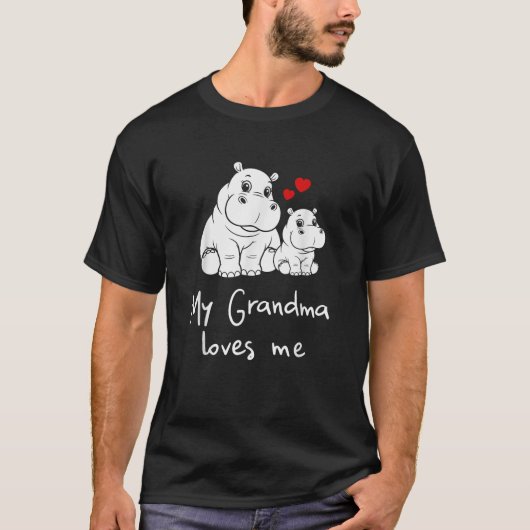 Cute Baby Grandma My Grandmom Loves Me Hippo T-Shirt (Vorderseite)