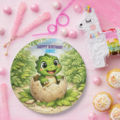 Cute Baby Hatchling Dinosaur Birthday Pappteller (Party)