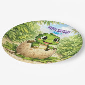 Cute Baby Hatchling Dinosaur Birthday Pappteller (Schrägansicht)