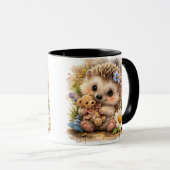 Cute Baby Hedgehog with Teddy Bear Coffee Mug Tasse (VorderseiteRechts)