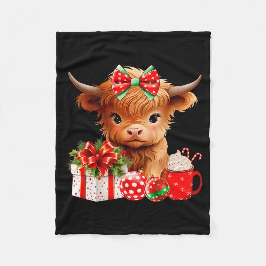 Cute Baby Highland Cow Merry Christmas Farmer Cow Fleecedecke (Vorderseite)