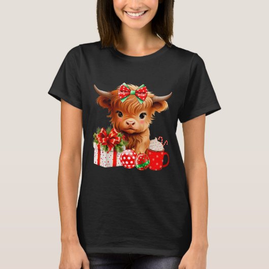 Cute Baby Highland Cow Merry Christmas Farmer Cow T-Shirt (Vorderseite)