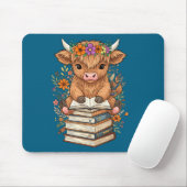 Cute Baby Highland Cow Reading Book Librarian Book Mousepad (Mit Mouse)
