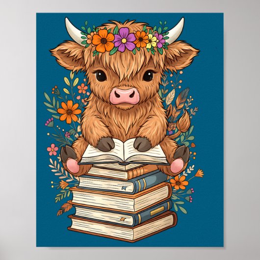 Cute Baby Highland Cow Reading Book Librarian Book Poster (Vorne)