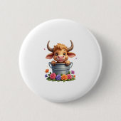 Cute Baby Highland Cow With flowers Calf Animal co Button (Vorderseite)