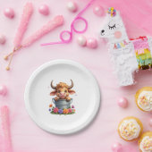Cute Baby Highland Cow With flowers Calf Animal co Pappteller (Party)