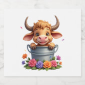 Cute Baby Highland Cow With flowers Calf Animal co Schaumweinetikett (Einzelnes Label)
