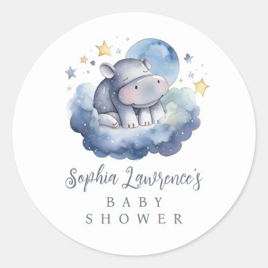 Cute Baby Hippo Baby Shower Runder Aufkleber (Vorderseite)