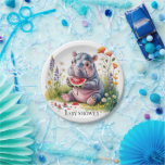 Cute Baby Hippopotamus Watermelon Baby Shower Pappteller<br><div class="desc">Adorable watercolor illustration of a cute baby hippopotamus happily eating a juicy slice of watermelon while sitting in a field of colorful wildflowers. This charming and playful design is perfect for baby shower invitations, nursery decor, baby announcements, and sweet summer-themed celebrations. The soft watercolor style, bright flowers, and whimsical baby...</div>