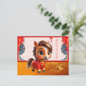 Cute Baby Horse Chinese New Year 2026 with texts P Postkarte (Stehend Vorderseite)