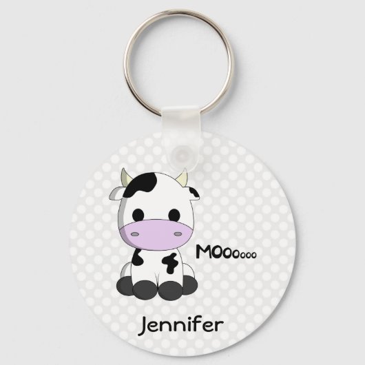 Cute baby kawaii cow cartoon with name kids schlüsselanhänger (Vorderseite)