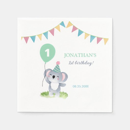Cute Baby Koala Balloon Party Flag Birthday Serviette (Vorderseite)