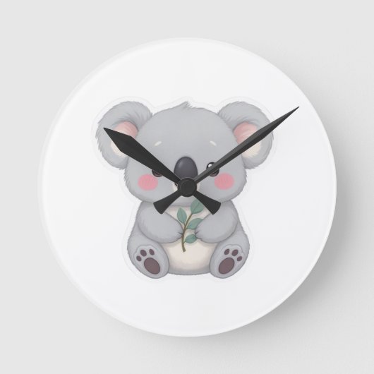Cute Baby Koala Sticker Clipart Runde Wanduhr (Vorderseite)