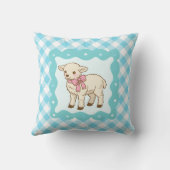 Cute Baby Lamb Pink Bow Gingham Pattern Kissen (Rückseite)