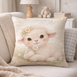 Cute Baby Lamb With Flower Neutral Kids Room Kissen