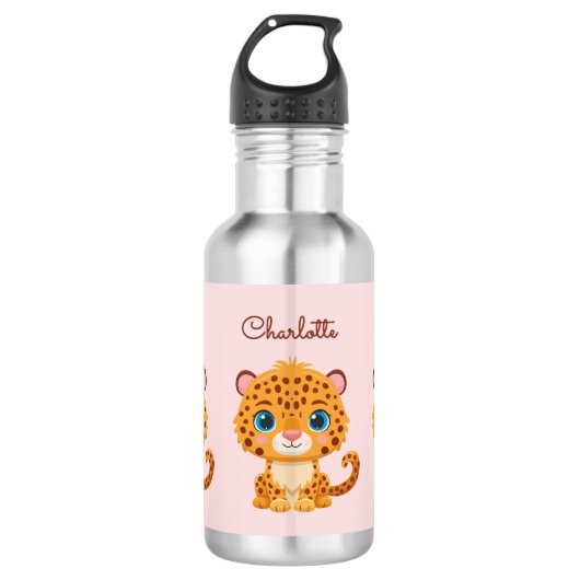 Cute Baby Leopard Safari Animal Kids Edelstahlflasche (Vorderseite)