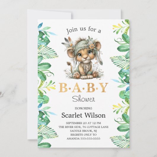 Cute Baby Lion Baby Shower Invitation Einladung (Vorderseite)