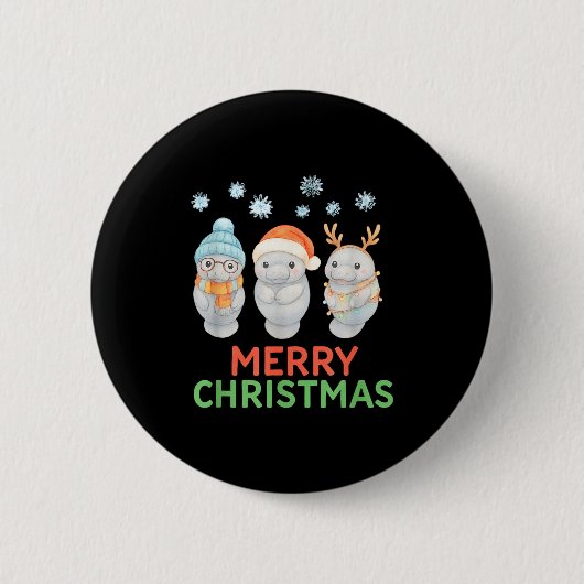 Cute Baby Manatee Santa Reindeer Christmas Manatee Button (Vorderseite)