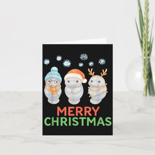 Cute Baby Manatee Santa Reindeer Christmas Manatee Karte (Vorderseite)