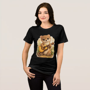 Cute Baby Marten Playing Guitar Music T-Shirt Tri-Blend Shirt