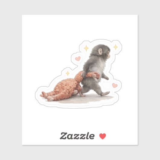 Cute Baby Monkey Sticker – Emotional Support Anima (Blatt)