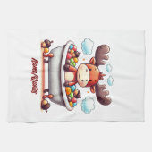 Cute Baby Moose Bath Time Cartoon Illustration Geschirrtuch (Horizontal)