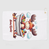 Cute Baby Moose Bath Time Cartoon Illustration Golfhandtuch (Horizontal)