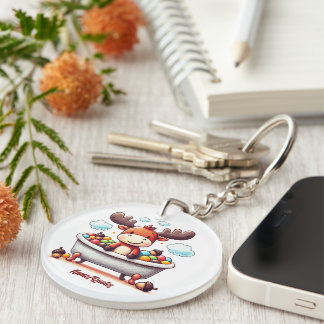 Cute Baby Moose Bath Time Cartoon Illustration Schlüsselanhänger