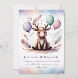 Cute baby Moose Birthday Invitation Woodland Boho  Einladung